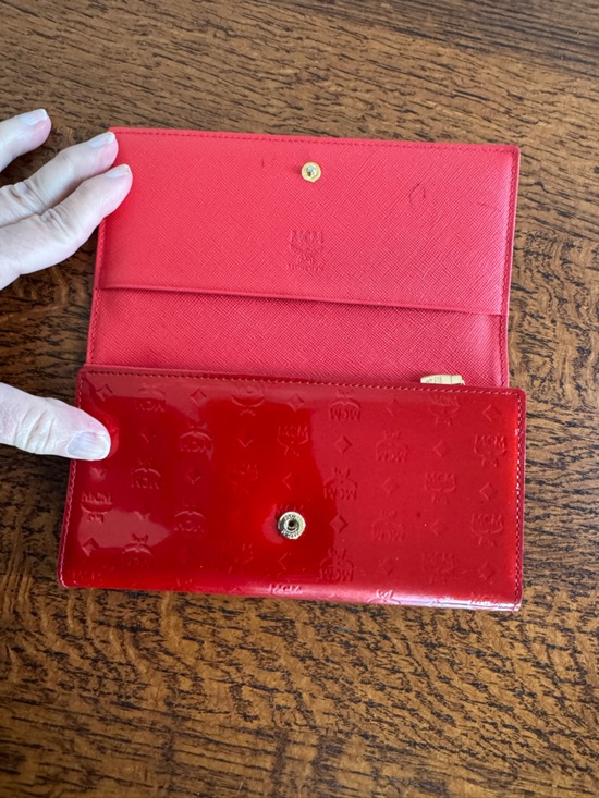 MCM Red Patent Leather Studded Wallet - Picture 5 of 10
